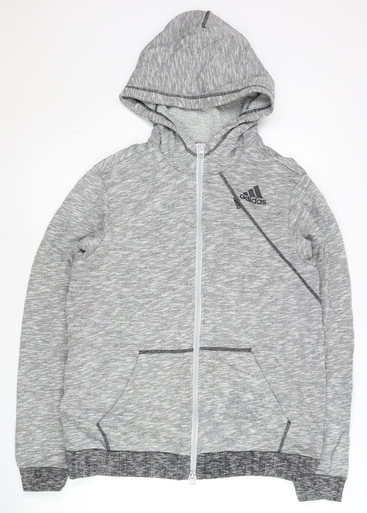 Adidas Men's Grey Full Zip Hoodie L Regular Fit Sports Knit