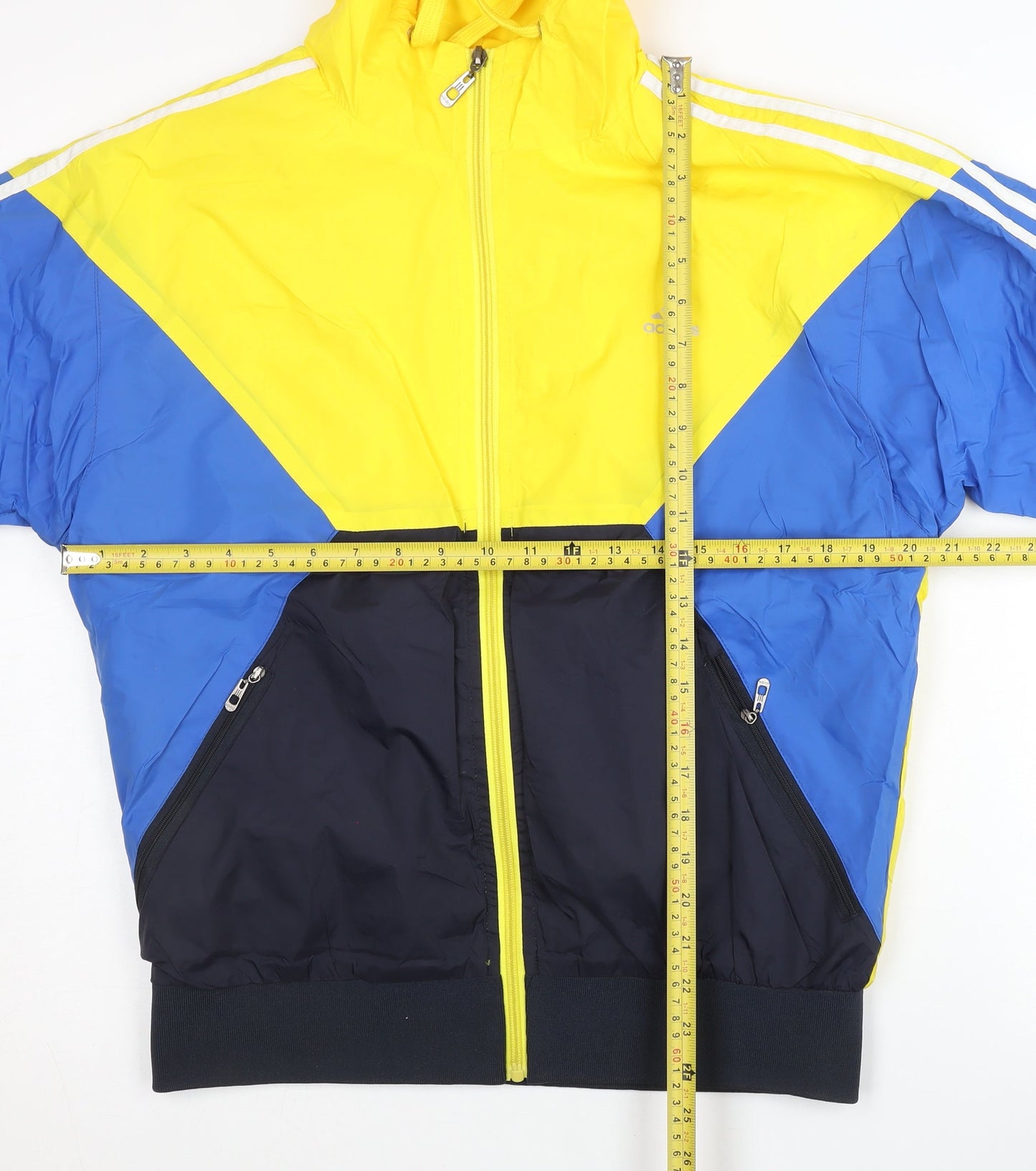 Adidas Men’s Blue Yellow Track Jacket L Colourblock Hooded Full Zip