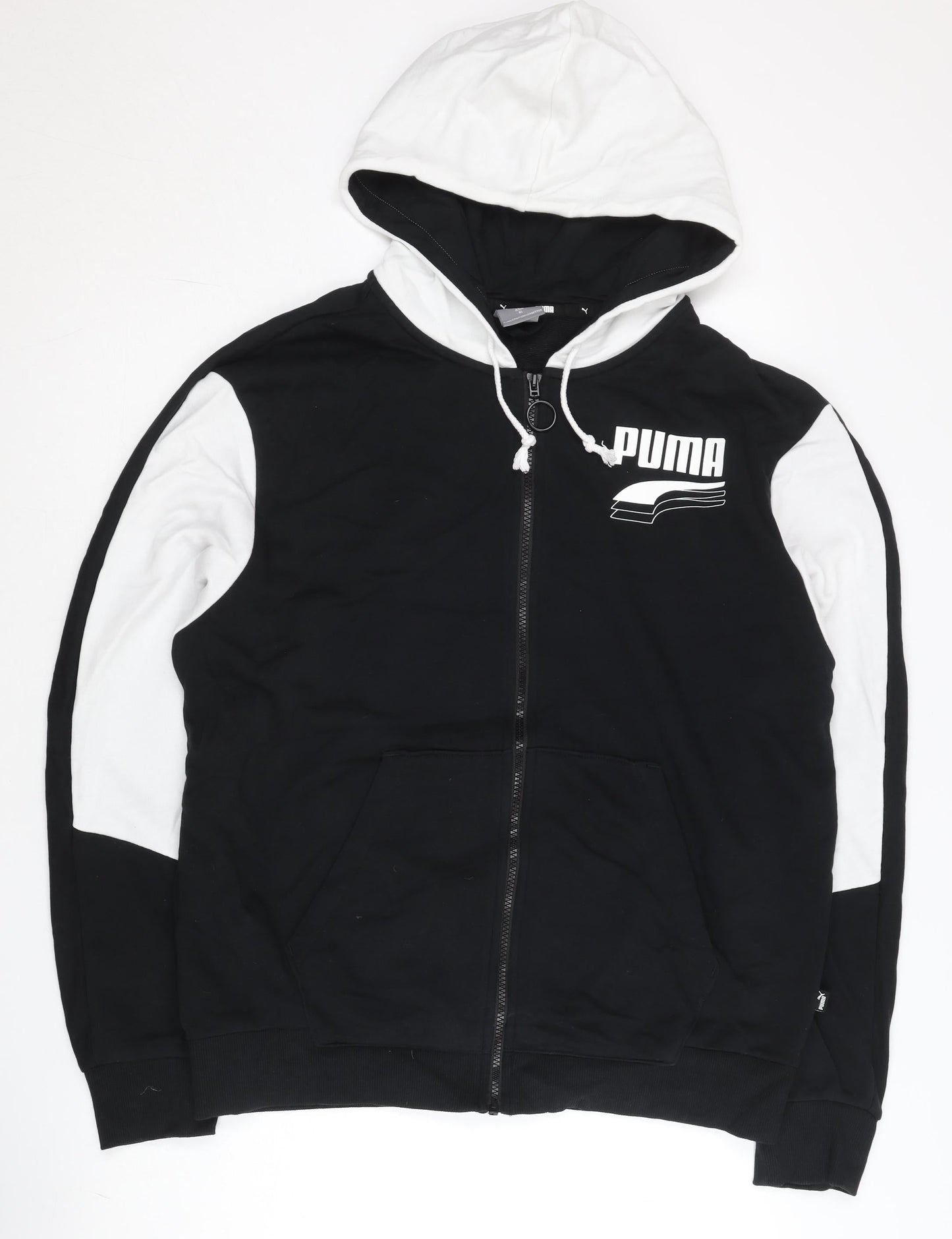 Puma Men's Black & White Full Zip Hoodie Size L Regular Fit
