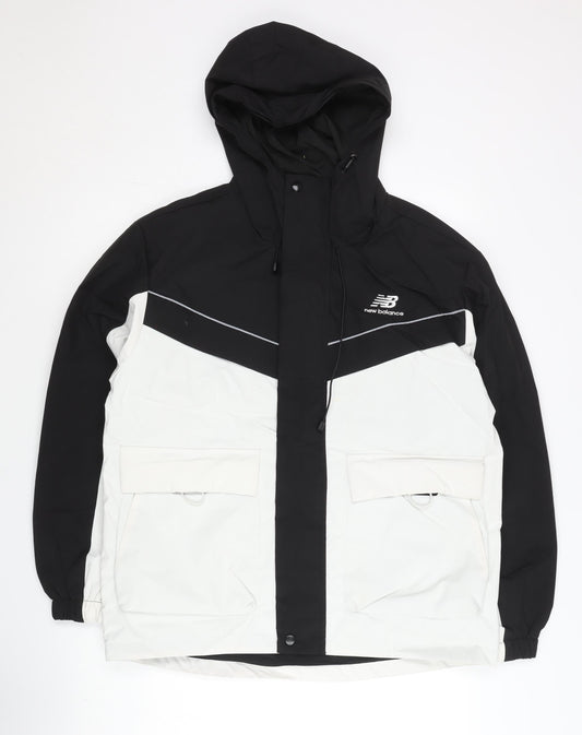 New Balance Men's Black & White Hooded Parka Jacket M Polyester