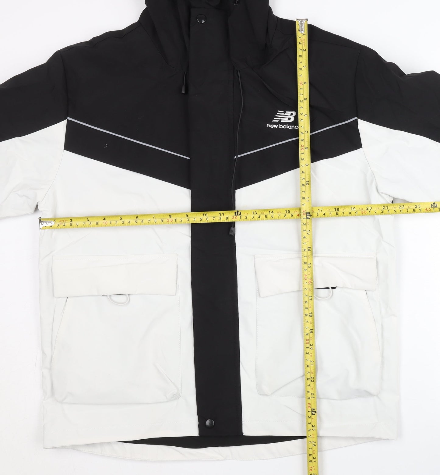 New Balance Men's Black & White Hooded Parka Jacket M Polyester