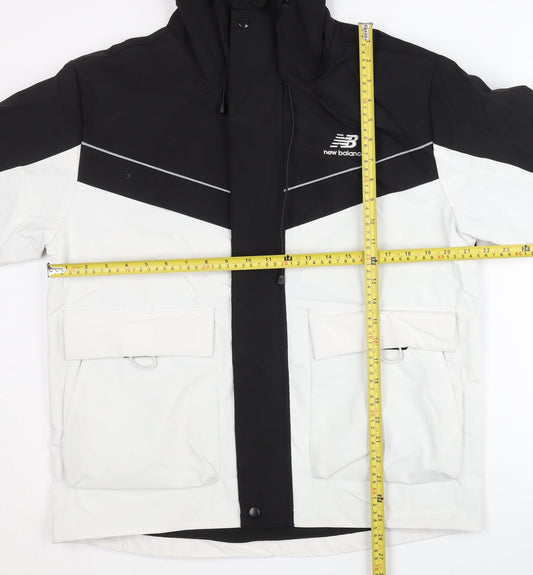 New Balance Men's Black & White Hooded Parka Jacket M Polyester