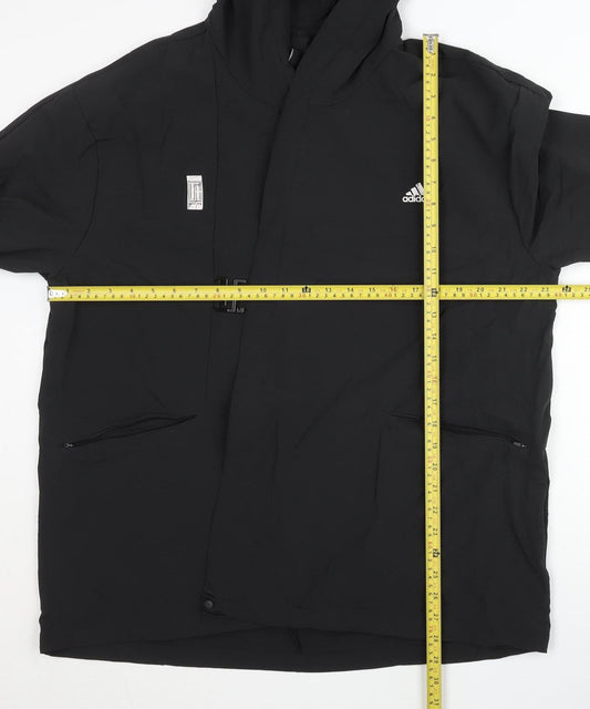 Adidas Women’s Black Long Parka Jacket L Hooded Full Zip Logo