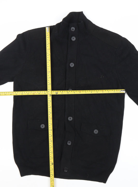 Boss Orange Men's Black Cotton Mock Neck Cardigan L Long Sleeve