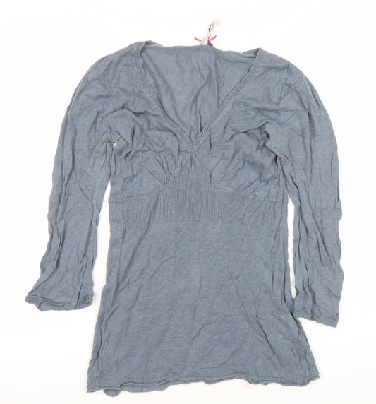 White Stuff Womens Blue Linen Cotton V-Neck Tunic Jumper Size 14