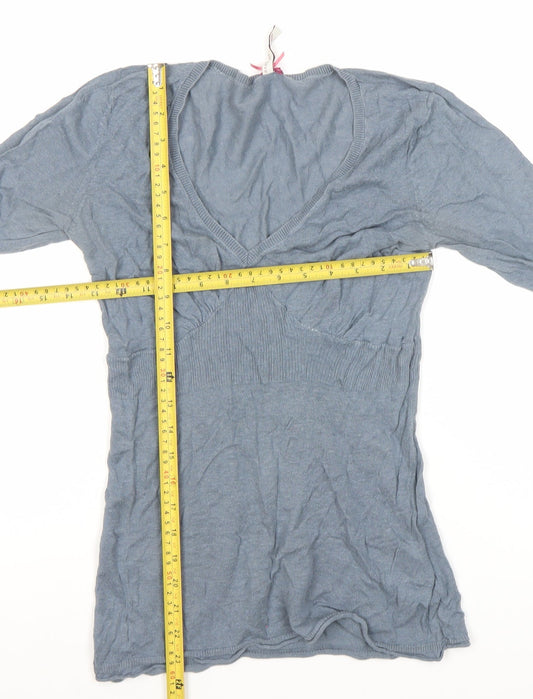 White Stuff Womens Blue Linen Cotton V-Neck Tunic Jumper Size 14