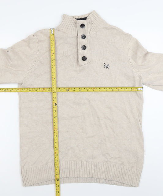 Crew Clothing Co. Men's Beige Cotton Henley Jumper Medium