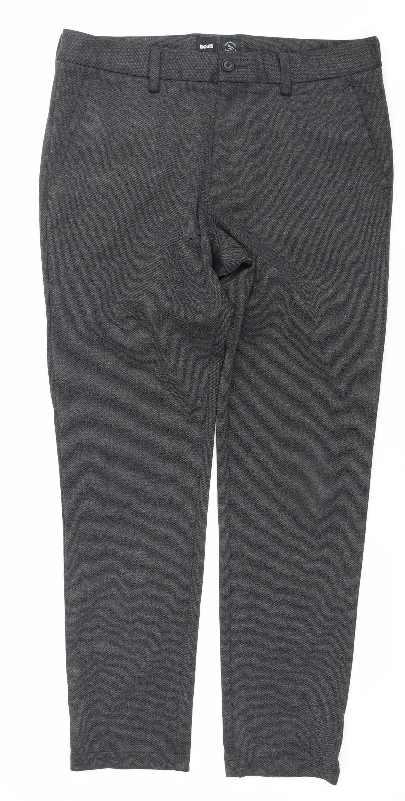 BOSS Men's Grey Slim Fit Herringbone Trousers 32W 32L