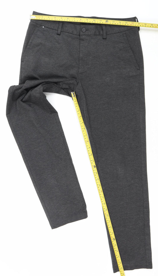 BOSS Men's Grey Slim Fit Herringbone Trousers 32W 32L