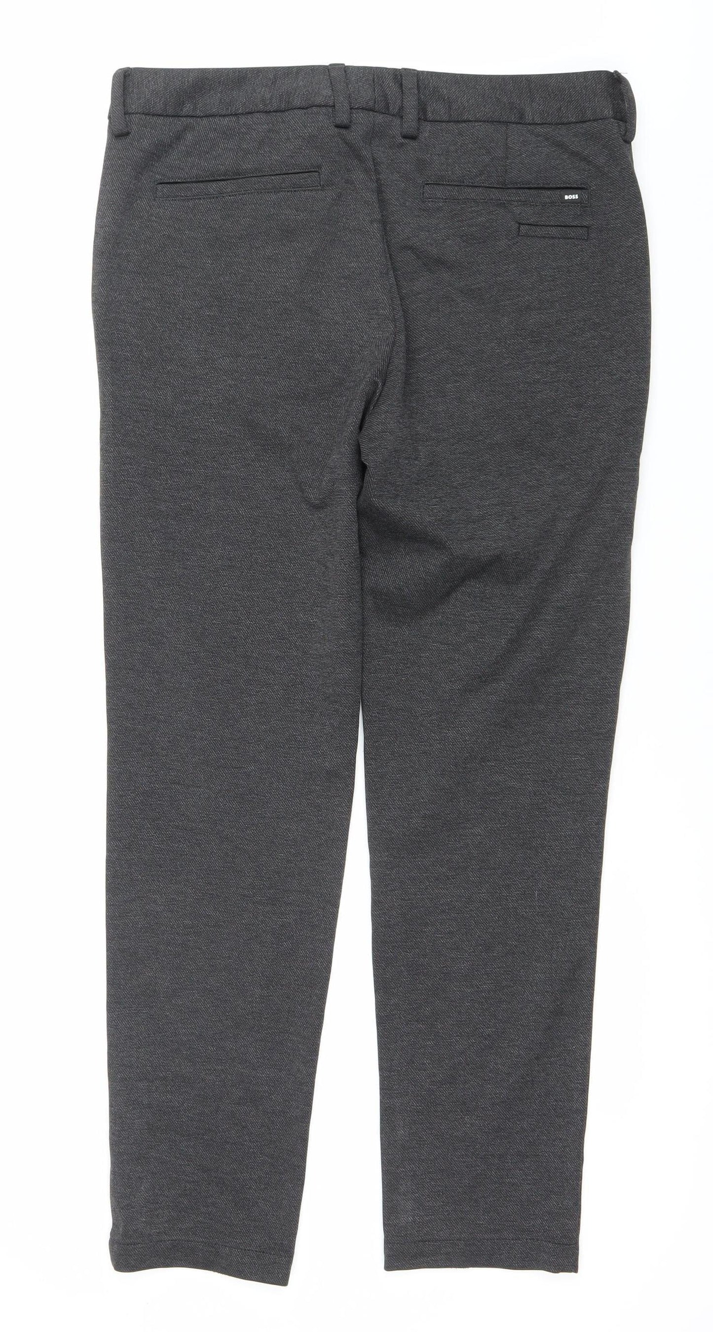 BOSS Men's Grey Slim Fit Herringbone Trousers 32W 32L