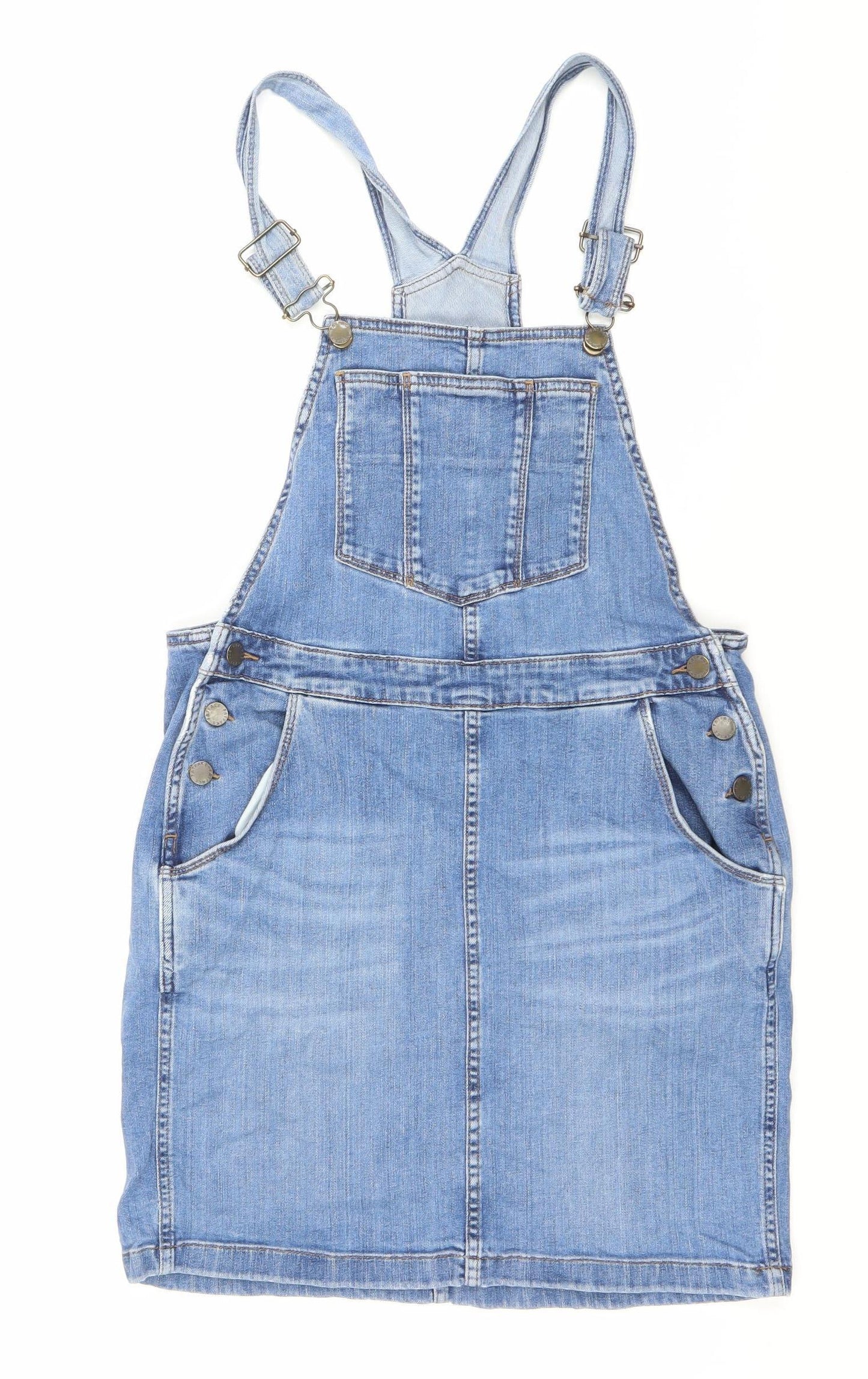 FatFace Women’s Blue Denim Pinafore Dress Size 12 Casual Pockets