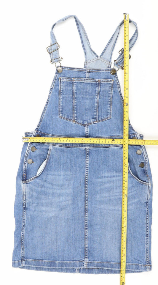 FatFace Women’s Blue Denim Pinafore Dress Size 12 Casual Pockets