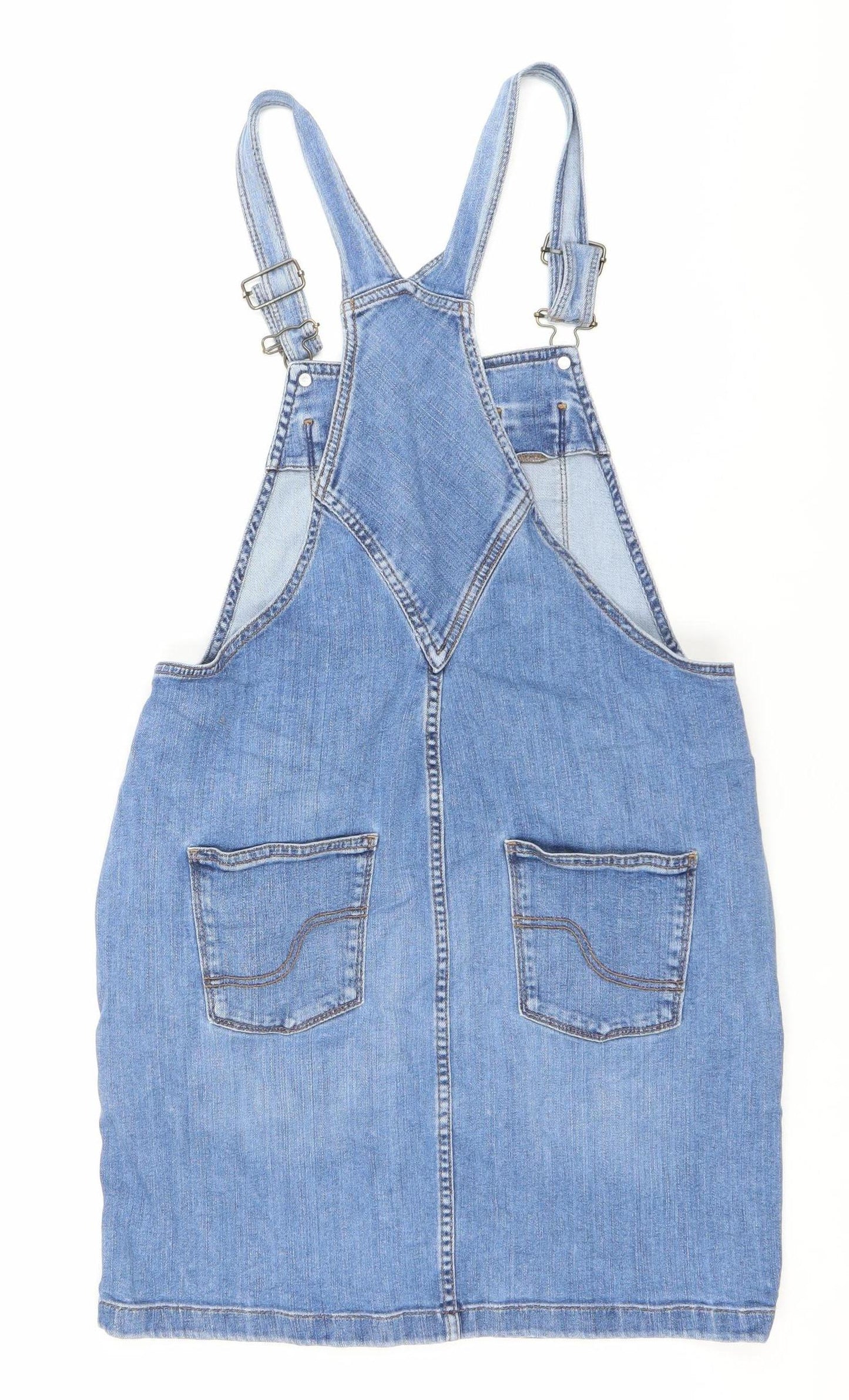 FatFace Women’s Blue Denim Pinafore Dress Size 12 Casual Pockets