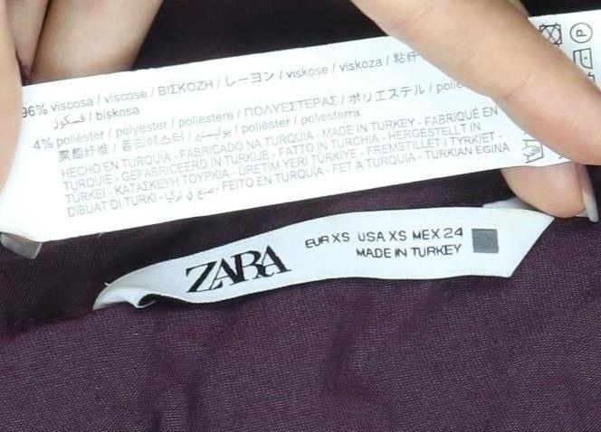 Zara Women Purple XS Long Sleeve Collared Button-Up Shirt Viscose Blend