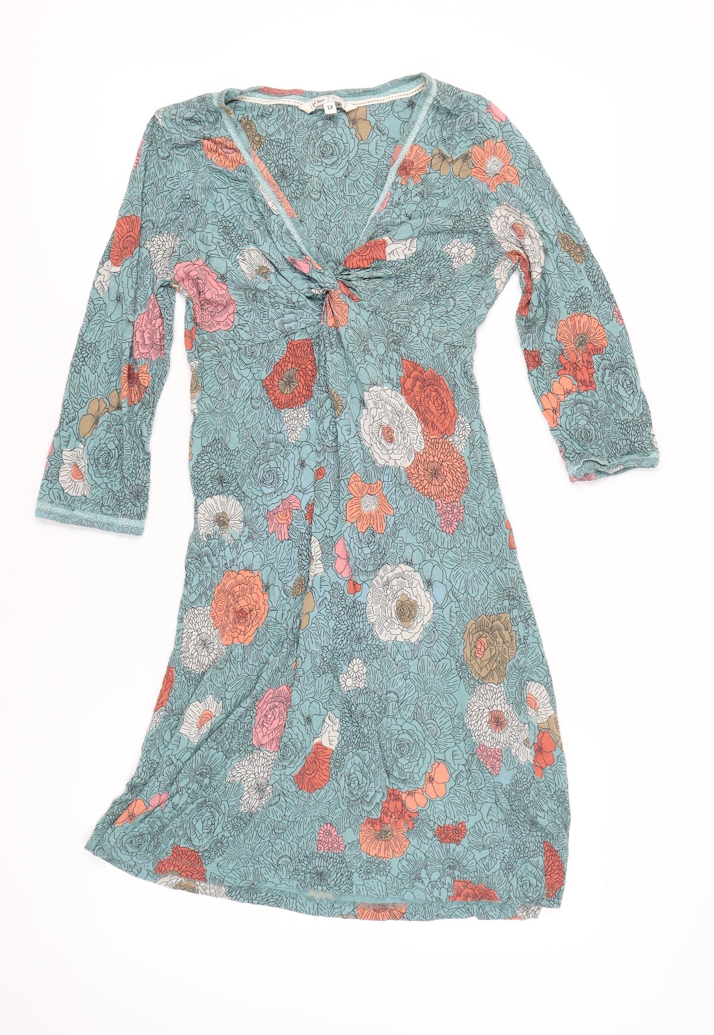 Fat Face Women's Multicoloured Floral A-Line Dress Size 12 Viscose