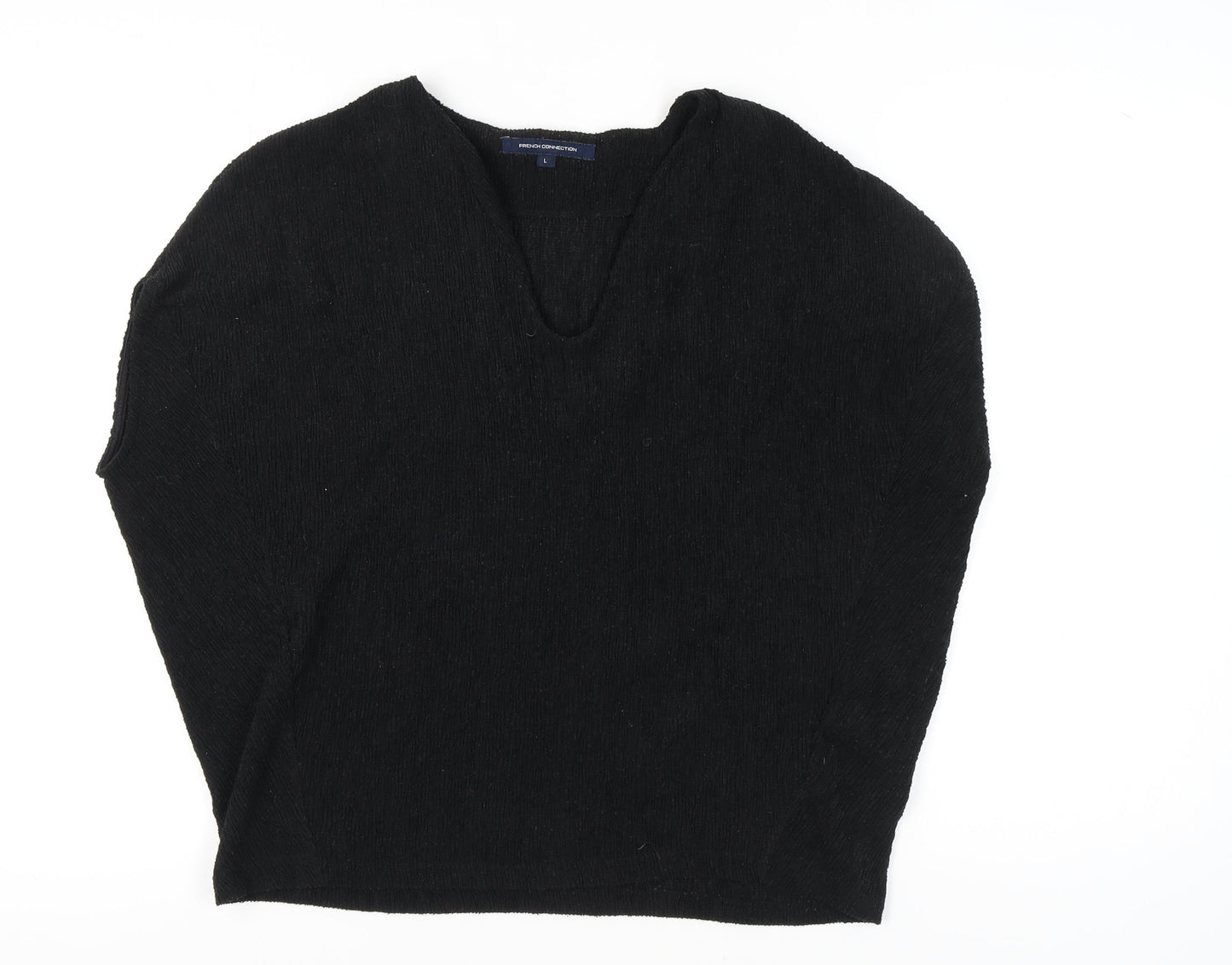 French Connection Women’s Black V-Neck Knit Top L Regular Fit