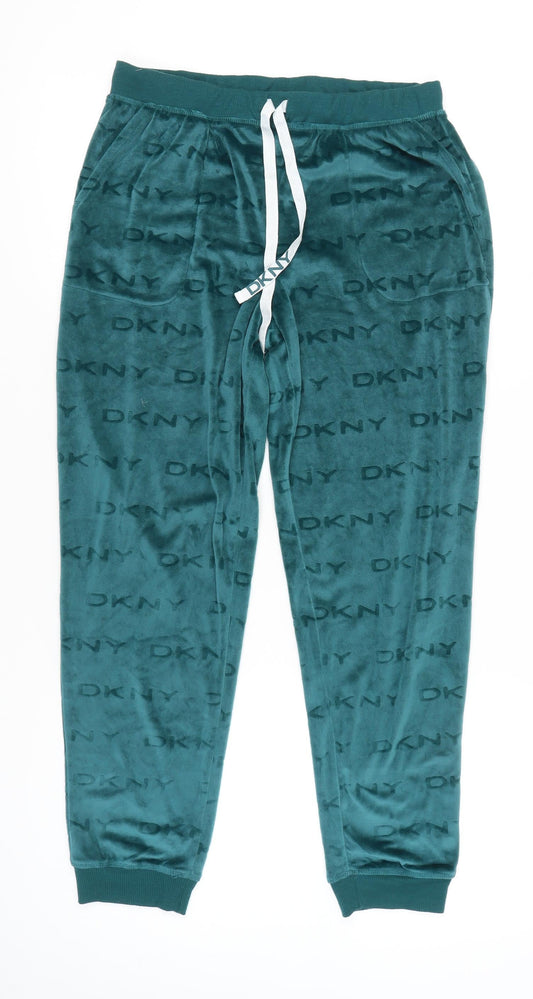 DKNY Womens Green Velour Jogger Trousers M Elastic Waist Pockets
