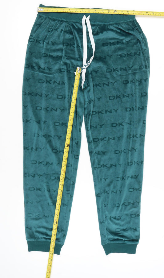 DKNY Womens Green Velour Jogger Trousers M Elastic Waist Pockets
