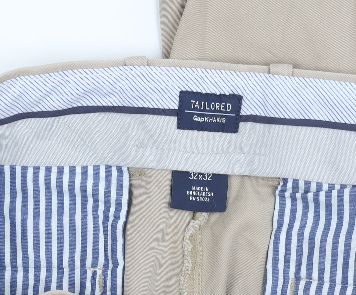 Gap Men's Beige Tailored Khakis Trousers Straight Leg 32x32