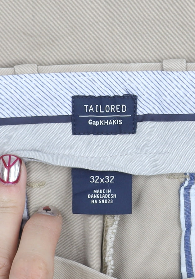 Gap Men's Beige Tailored Khakis Trousers Straight Leg 32x32