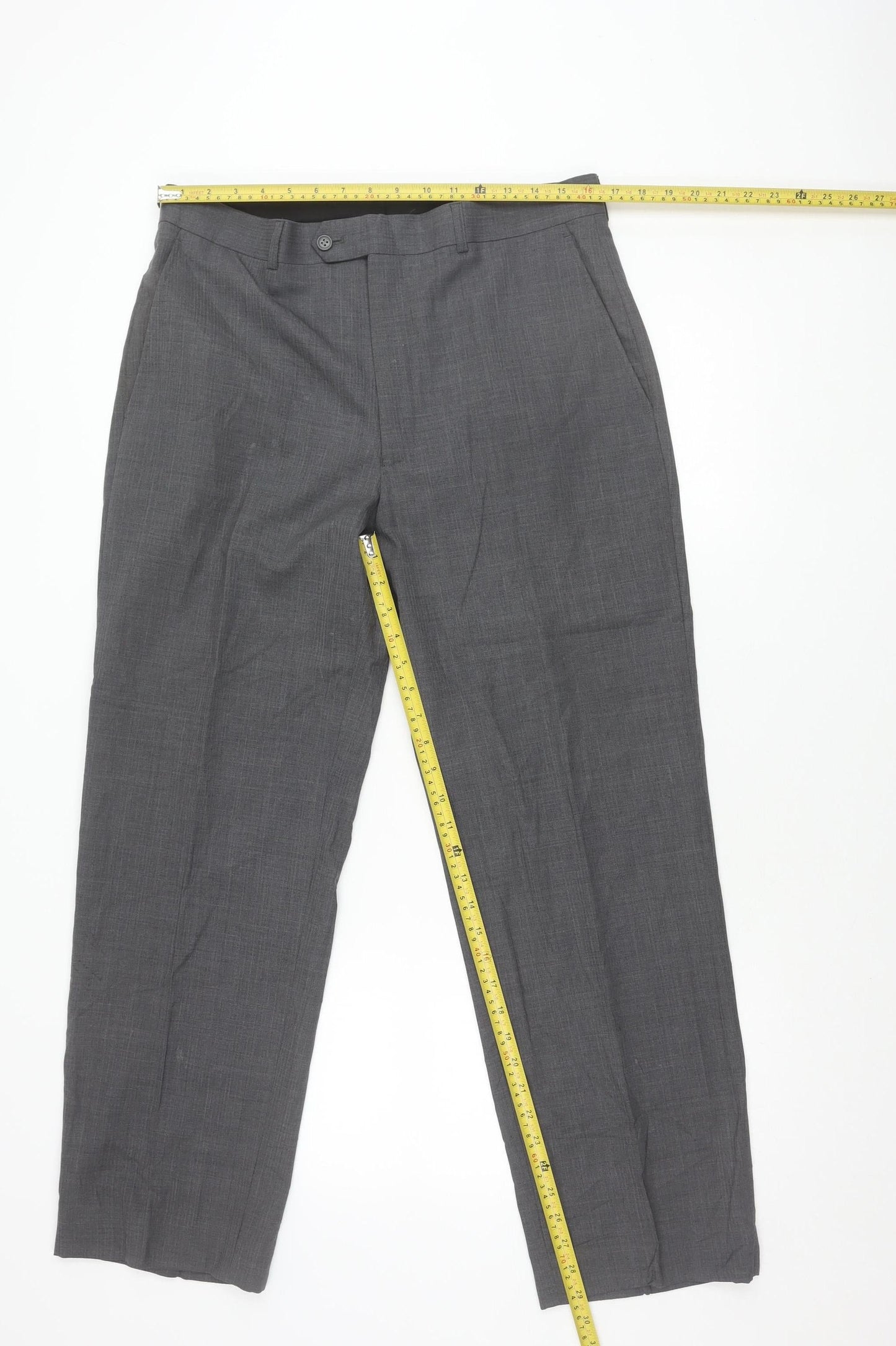 Daniel Hechter Mens Grey Wool Blend Dress Trousers 36W 33.5L Straight Leg