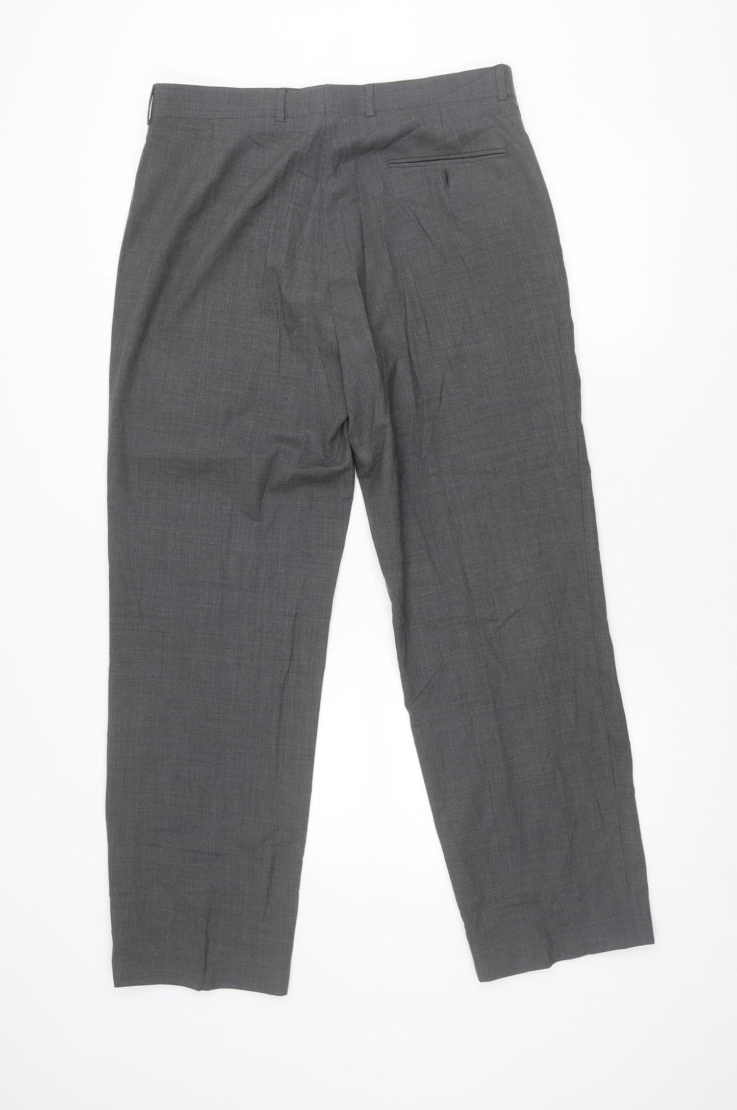 Daniel Hechter Mens Grey Wool Blend Dress Trousers 36W 33.5L Straight Leg