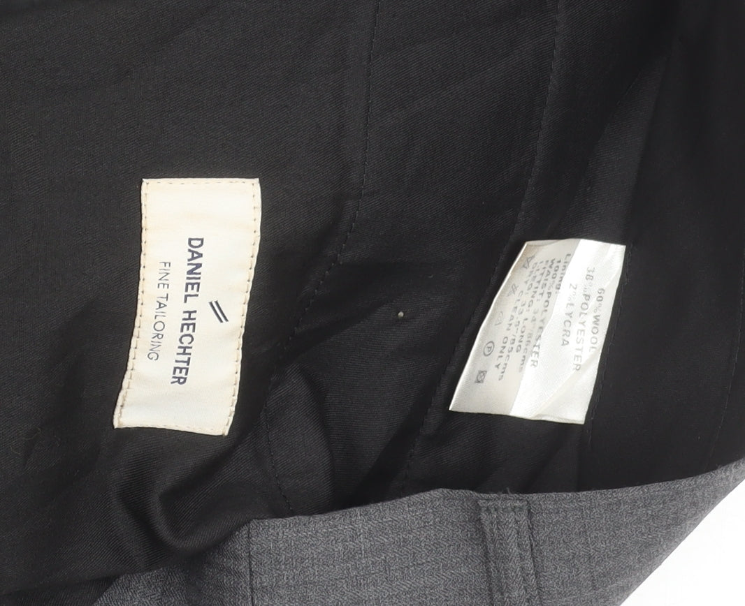 Daniel Hechter Mens Grey Wool Blend Dress Trousers 36W 33.5L Straight Leg