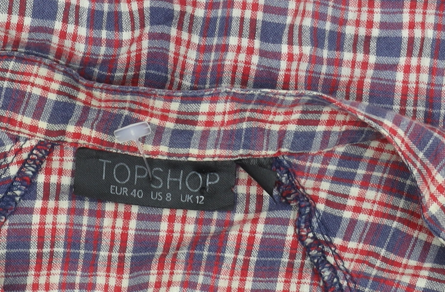 Topshop Women's Red Check Cotton Long Sleeve Button-Up Shirt UK 12