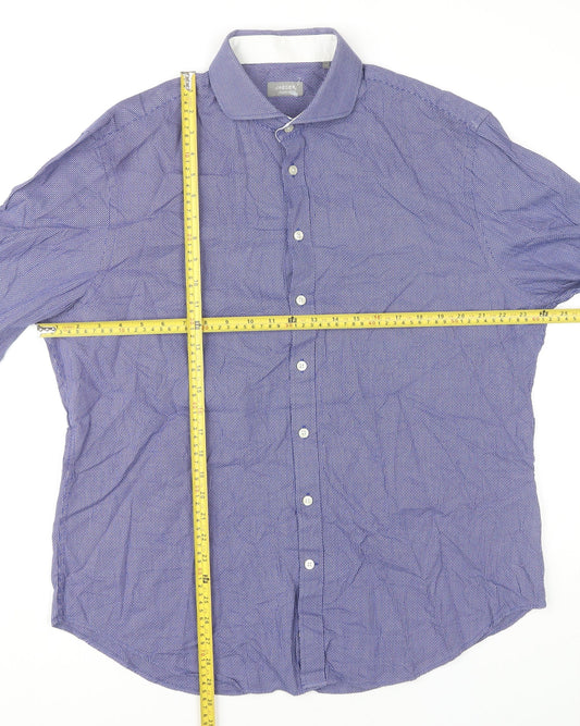 Jaeger Men’s Purple Geometric Cotton Regular Fit Dress Shirt XL 17in