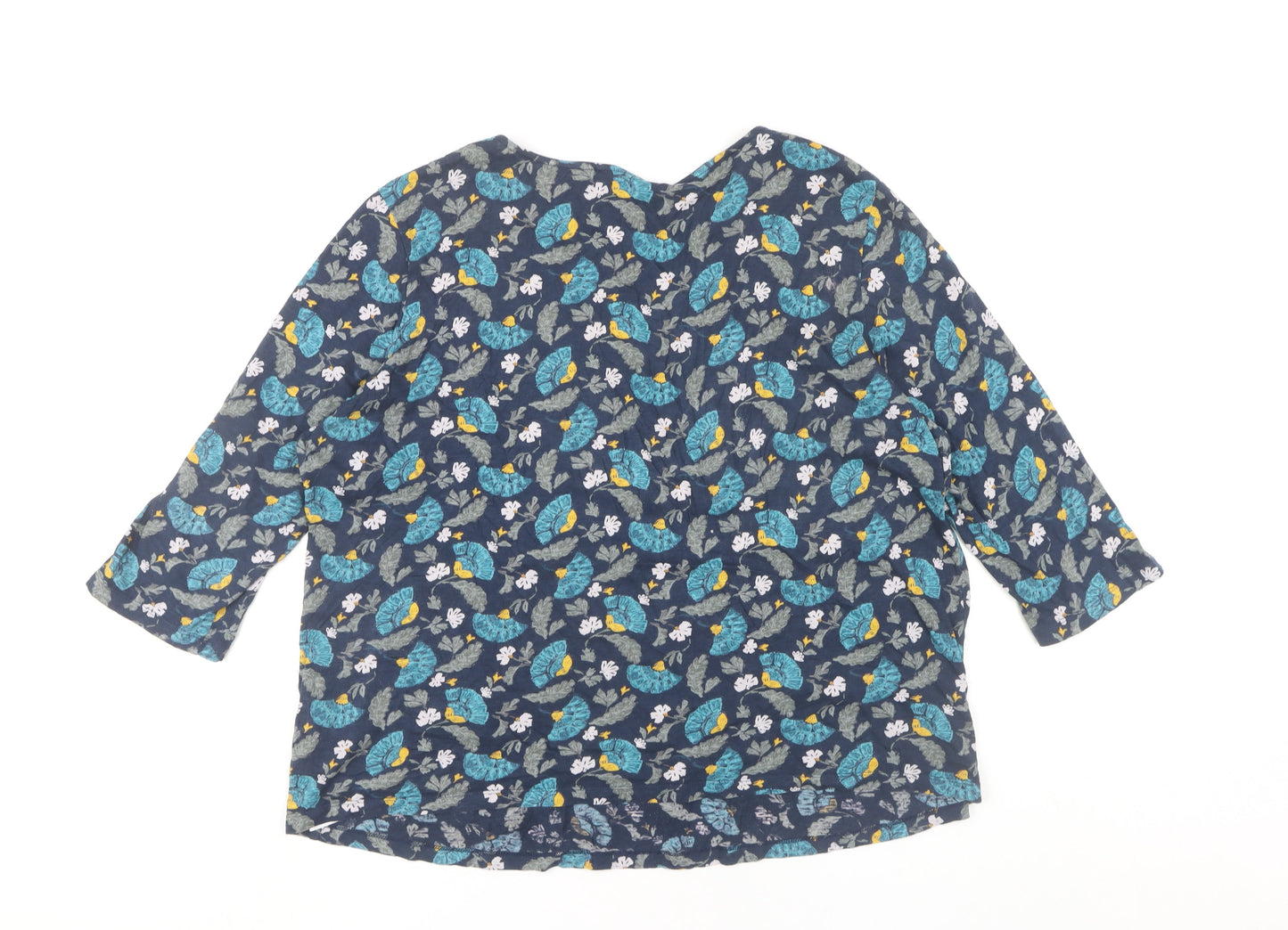 Seasalt Cornwall Womens Blue Floral Cotton V-Neck Blouse UK 18