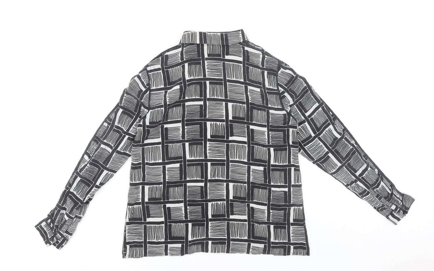 Jaeger Women’s Black Geometric Silk Button-Up Shirt UK12