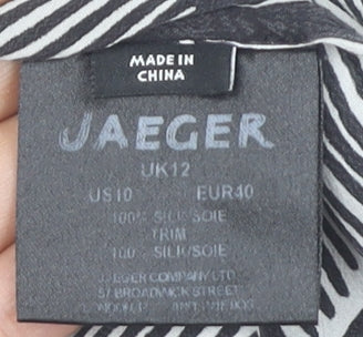 Jaeger Women’s Black Geometric Silk Button-Up Shirt UK12