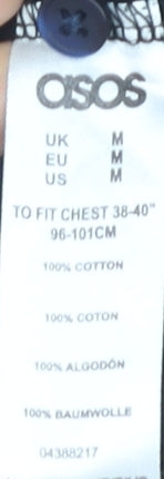 Brand and care label for ASOS Men's Black Colourblock Polo Shirt, size M, Cotton Short Sleeve