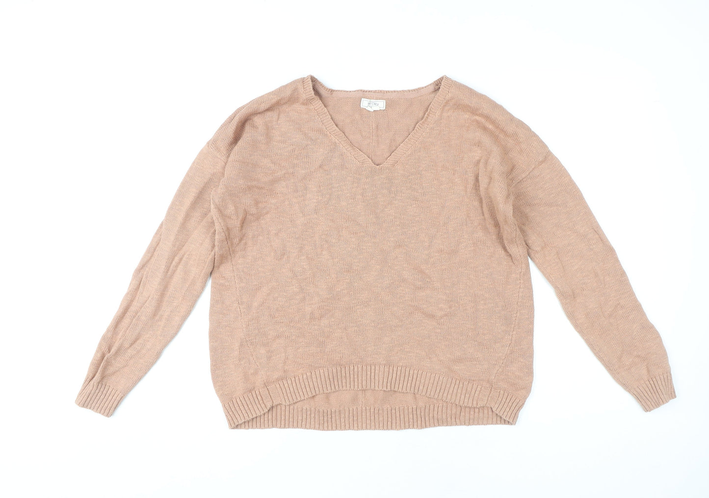 Fat Face Women's Beige V-Neck Cotton Jumper Size 12