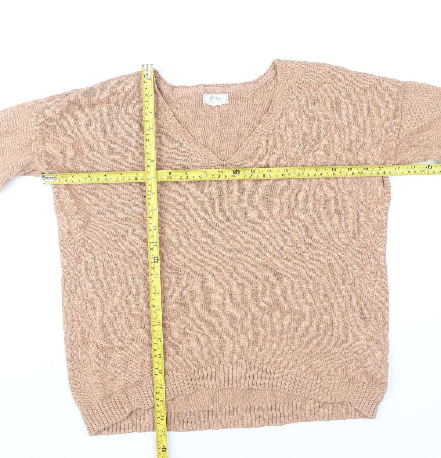 Fat Face Women's Beige V-Neck Cotton Jumper Size 12