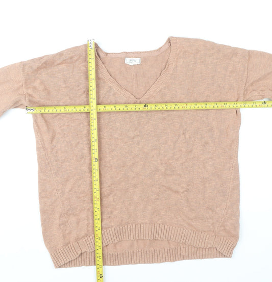 Fat Face Women's Beige V-Neck Cotton Jumper Size 12