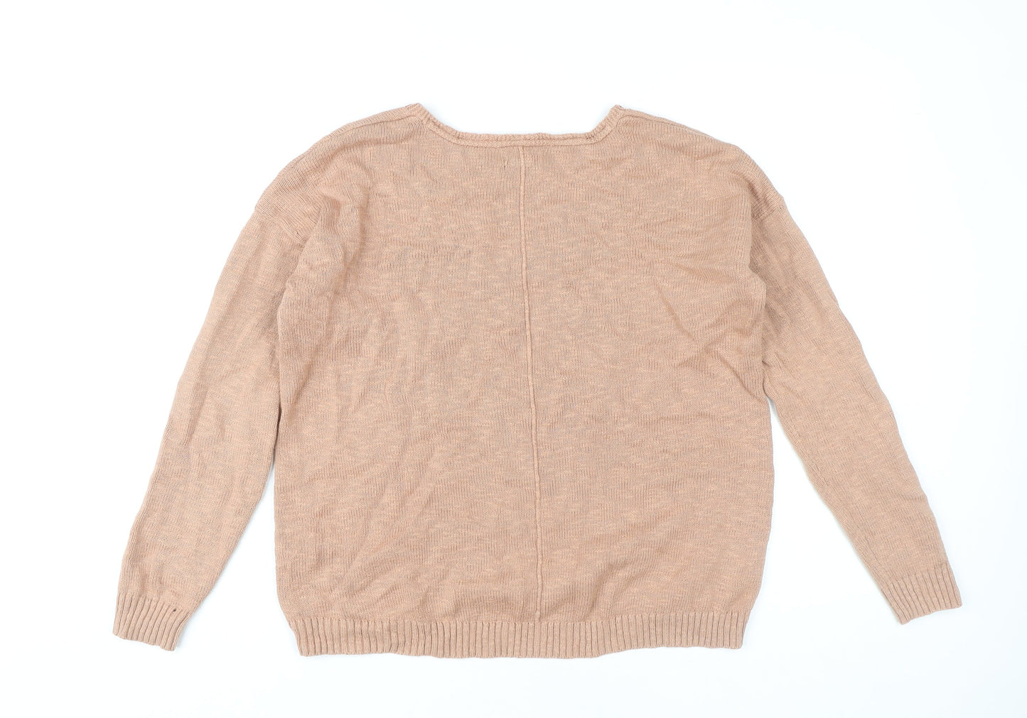 Fat Face Women's Beige V-Neck Cotton Jumper Size 12