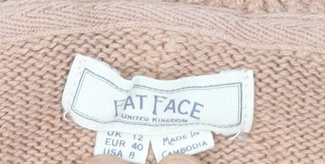 Fat Face Women's Beige V-Neck Cotton Jumper Size 12