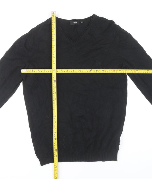 Hugo Boss Men's Black V-Neck Knit Jumper M Cotton Wool Business Casual