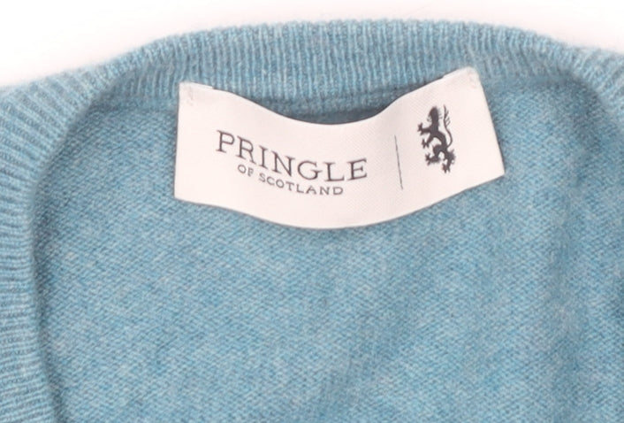Pringle of Scotland Men's Blue Merino Wool V-Neck Jumper M