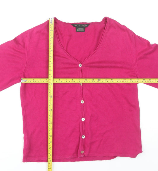 Laura Ashley Women's Pink M V-Neck Cotton Cardigan 3/4 Sleeve