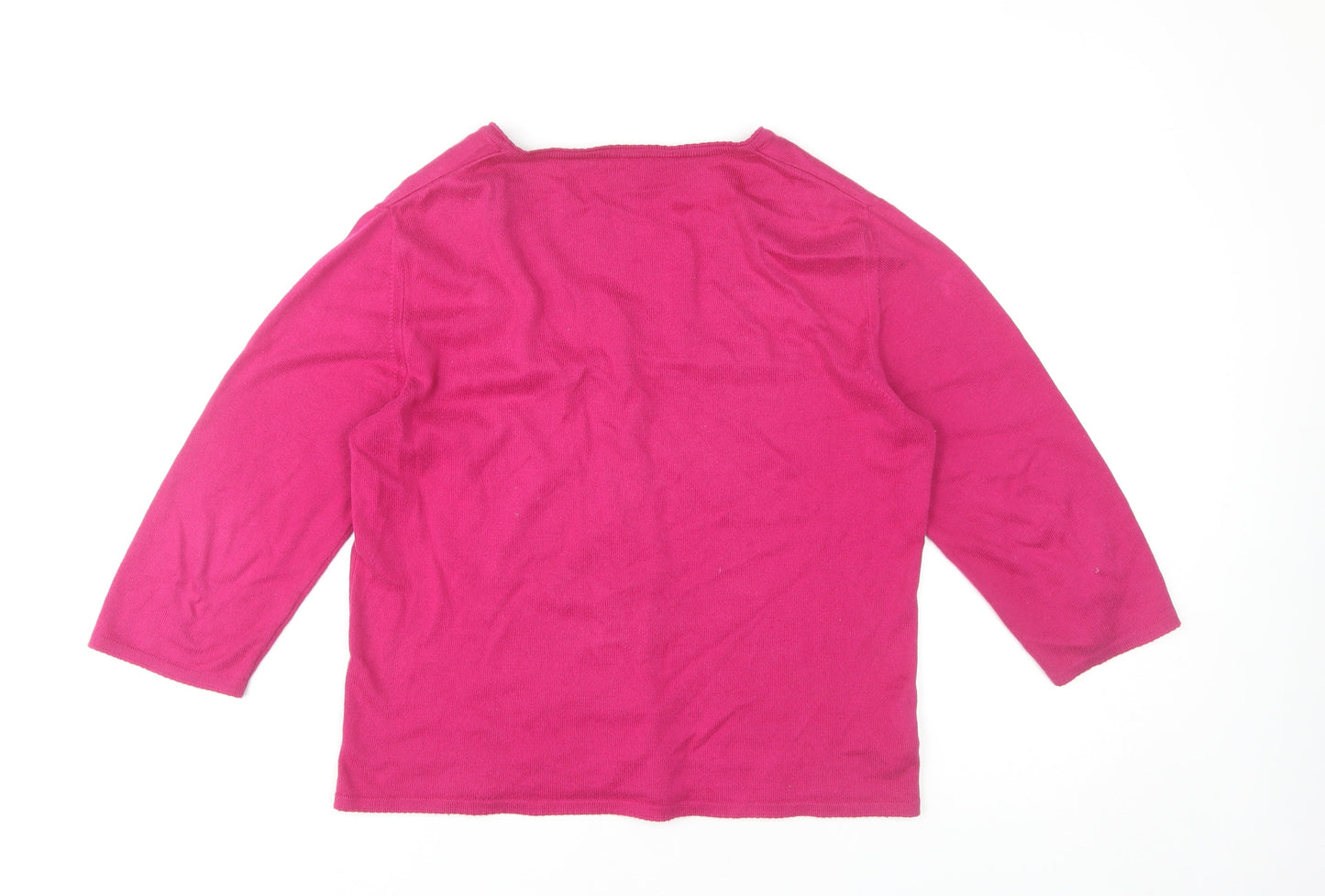Laura Ashley Women's Pink M V-Neck Cotton Cardigan 3/4 Sleeve