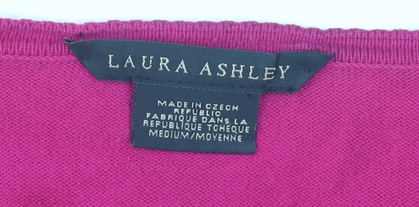 Laura Ashley Women's Pink M V-Neck Cotton Cardigan 3/4 Sleeve