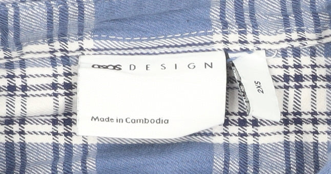 Additional view of ASOS DESIGN Men's Blue Check Woven Short Sleeve 2XS Button-Up Shirt