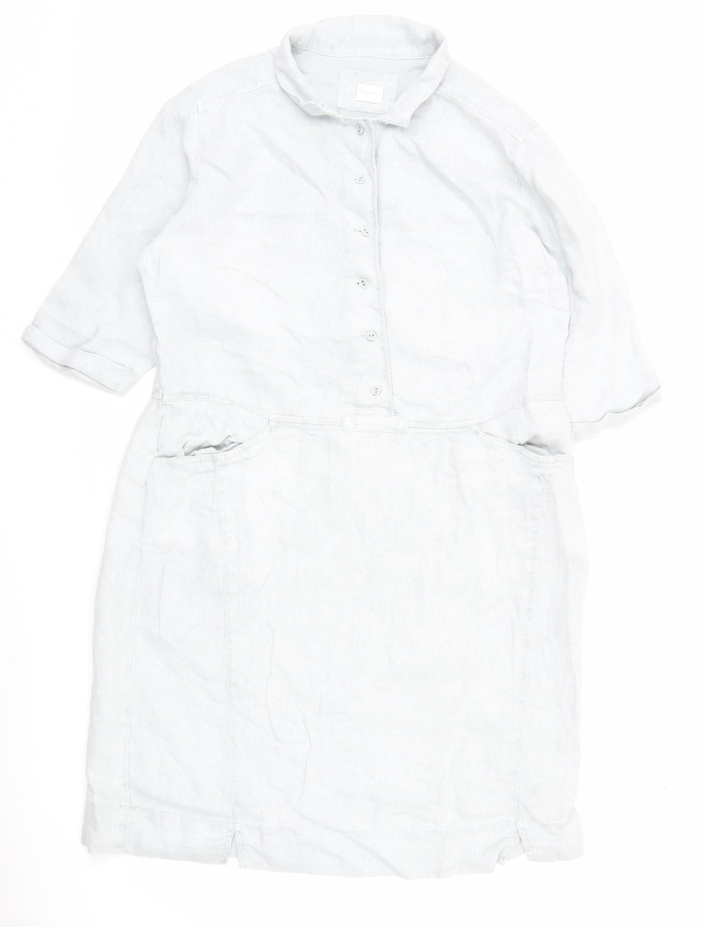 Poetry Women’s White Linen Collared Knee Length Shirt Dress Size 12