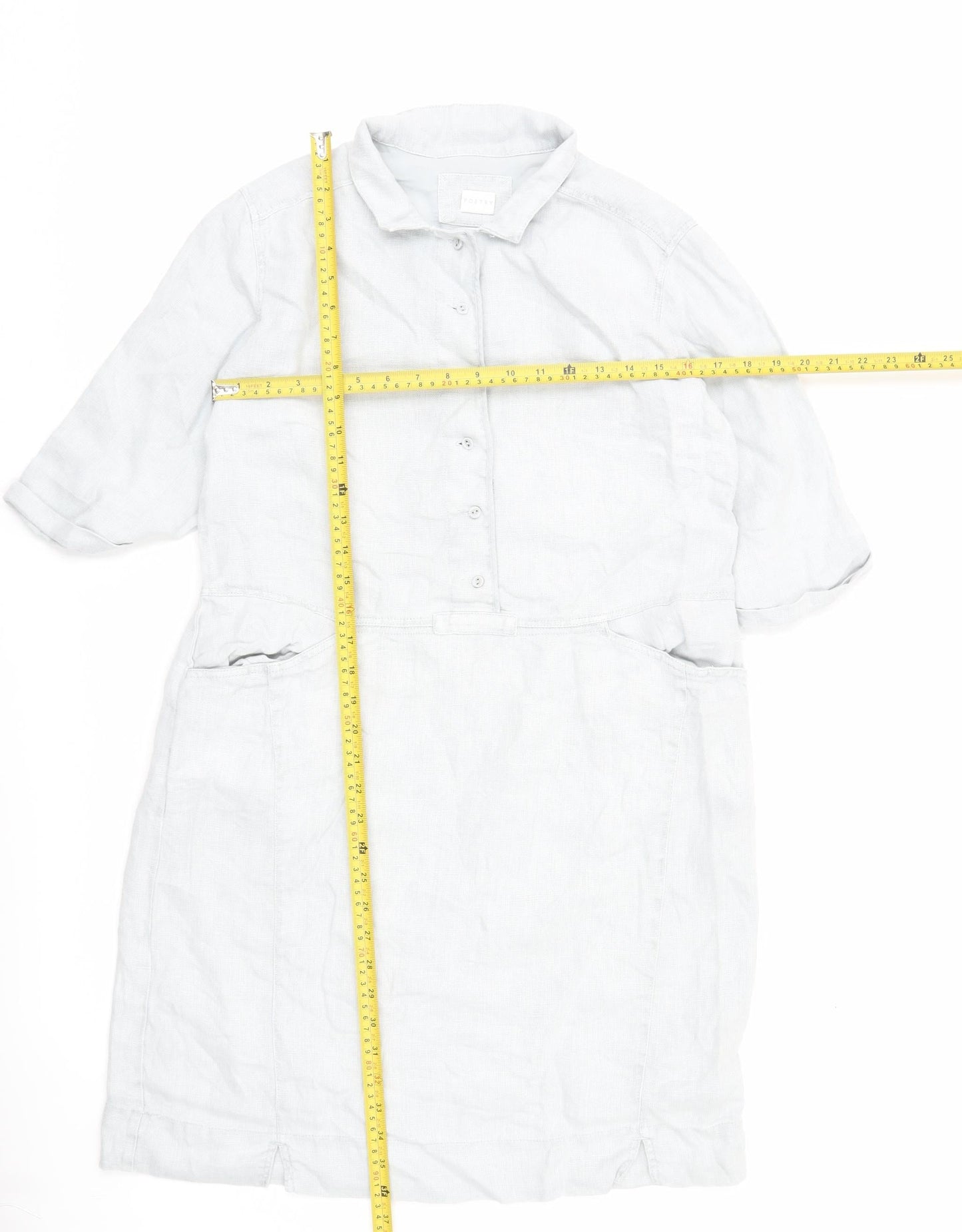 Poetry Women’s White Linen Collared Knee Length Shirt Dress Size 12