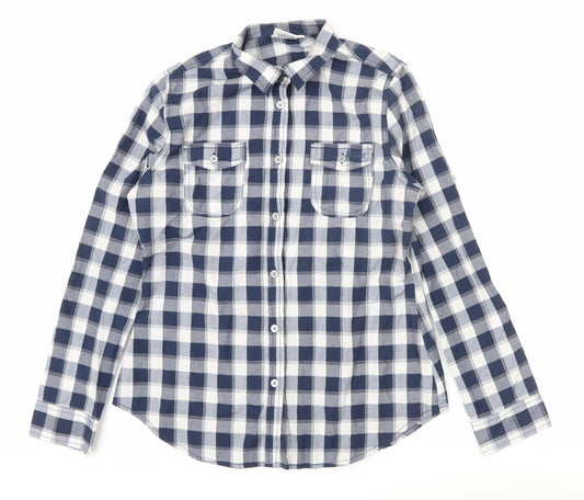 Lee Cooper Men's Blue Check Long Sleeve Button-Up Shirt Size 14