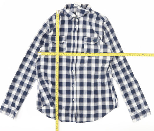 Lee Cooper Men's Blue Check Long Sleeve Button-Up Shirt Size 14