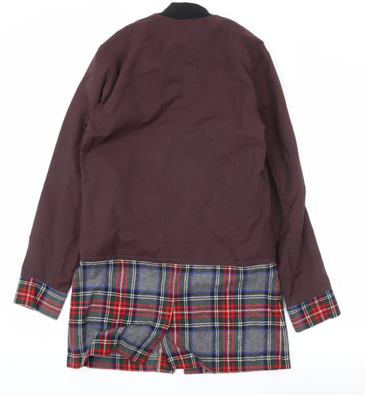 River Island Men’s Brown Plaid Trim Bomber Jacket XS Autumn Winter