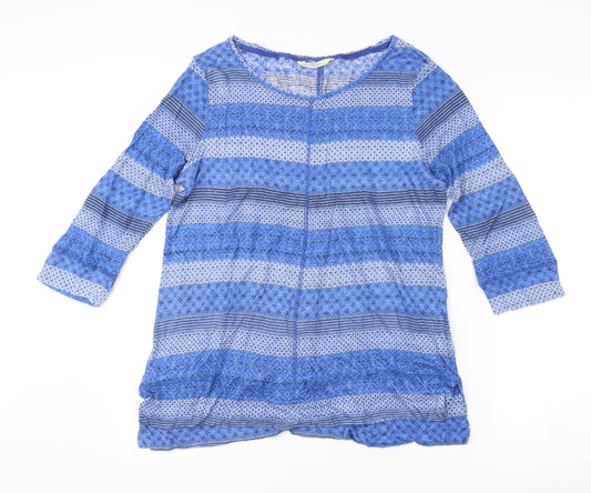 WoolOvers Women's Blue Striped Cotton Tunic Top L 3/4 Sleeve